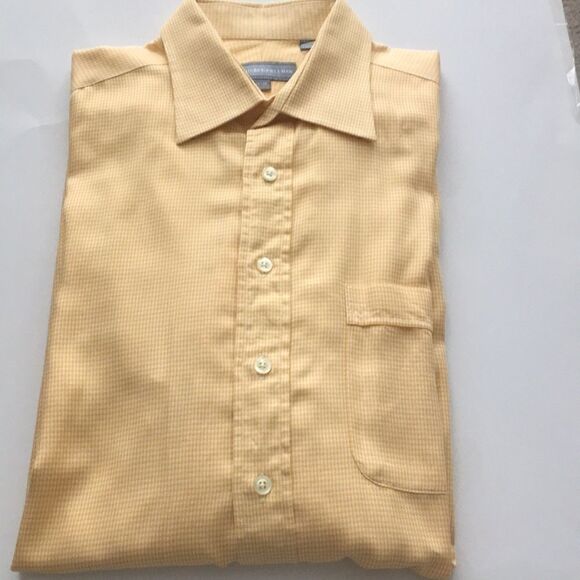 Hickey Freeman NWOT Cotton Long Sleeve Shirt in Yellow Micro Check. - Picture 2 of 4